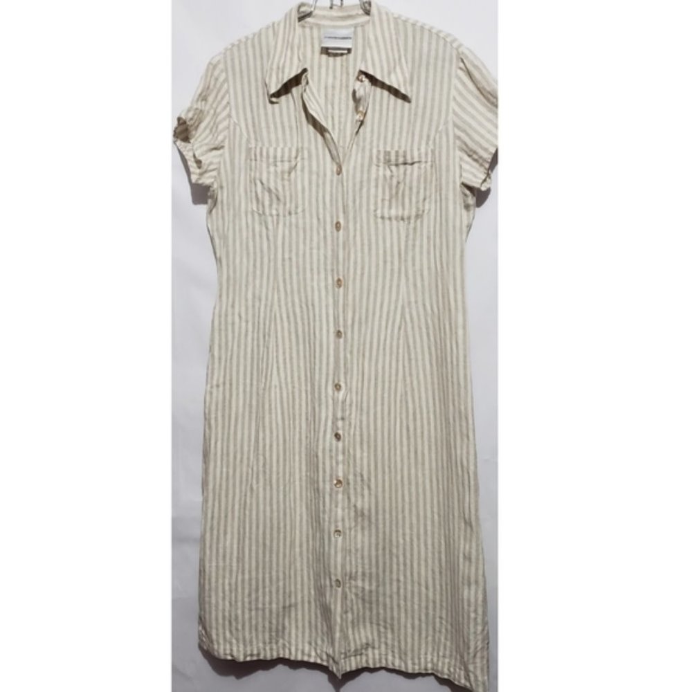 cottage core  vintage 100% linen tan and cream